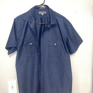 Express Blue Dress Shirt with Pointed Collar